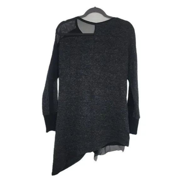 Sympli Tangent Tunic Sweater Mixed Media Lagenlook Hem Mesh Sleeve Knit Top 6-8 - Picture 10 of 12